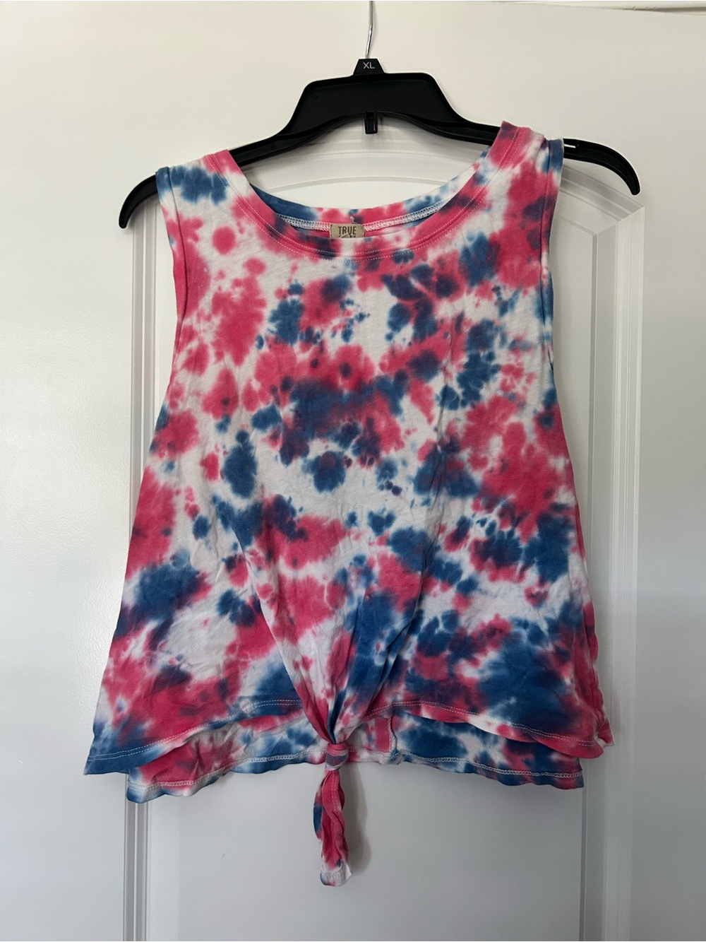 True Craft Red White & Blue Tie-Dye Front Knot Tank